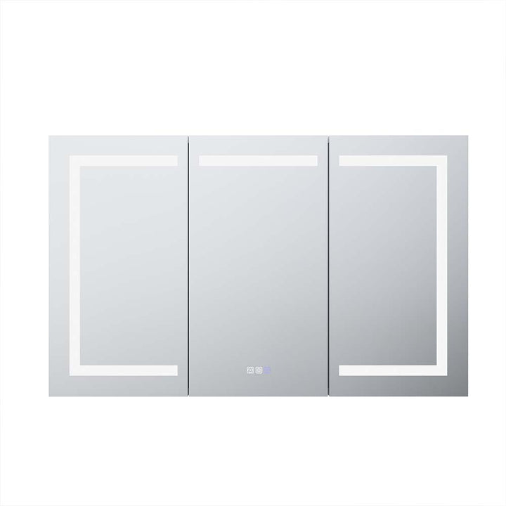 LED medicine cabinet three door front view with lighted mirror