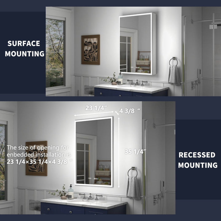 LED mirror cabinet with surface and recessed mounting options
