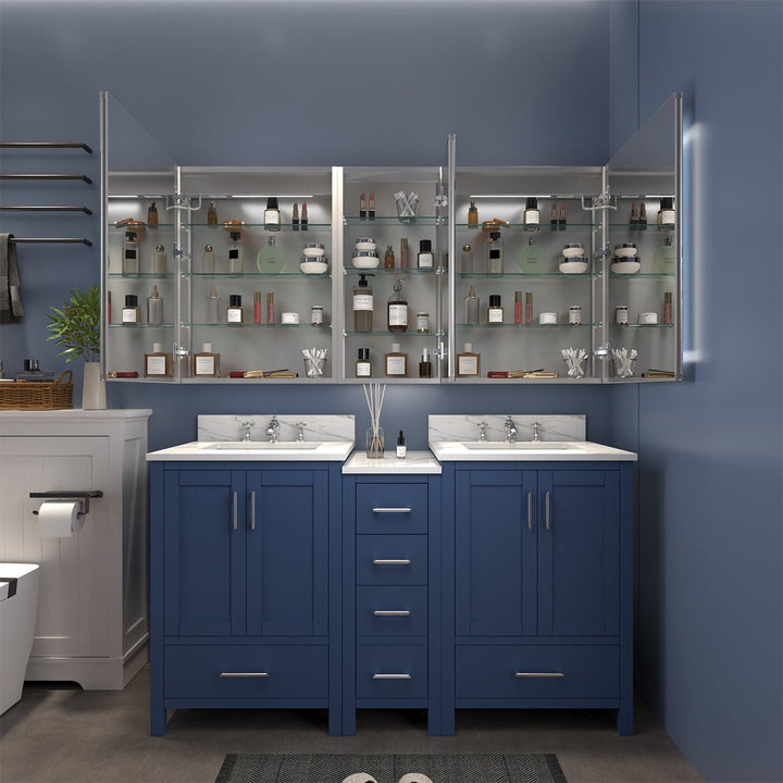 Spacious LED medicine cabinet with adjustable glass shelves