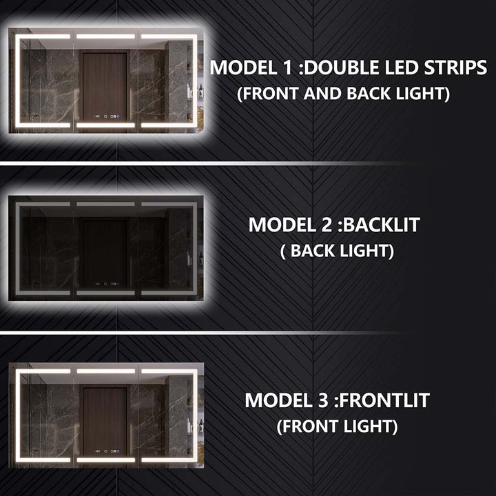 Three LED lighting models: double, backlit, and frontlit