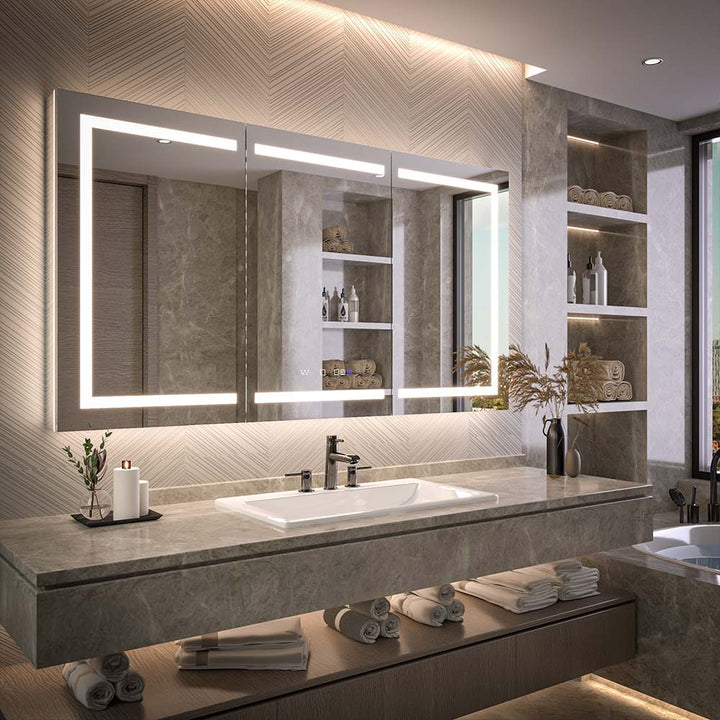 Modern LED medicine cabinet mirror in luxury bathroom
