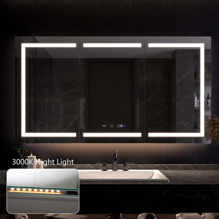 LED medicine cabinet with 3000K night light feature