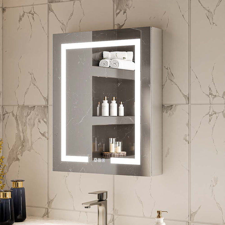 Surface mount LED medicine cabinet with lighted bathroom storage