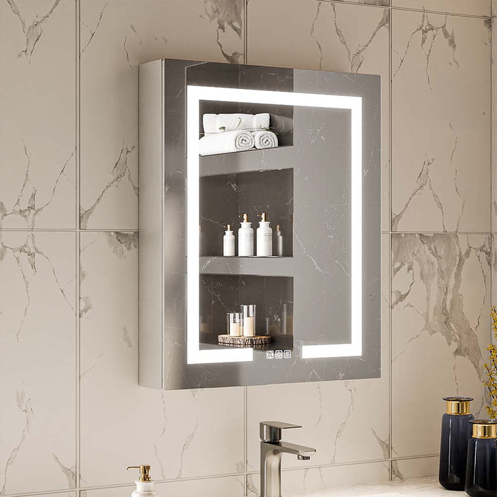 Surface mount LED medicine cabinet with lighted bathroom storage