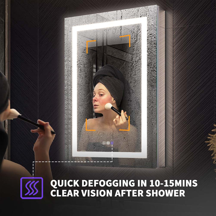 LED medicine cabinet with defogger keeps mirror clear after shower