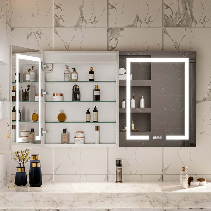 LED medicine cabinet with mirror light and adjustable glass shelves
