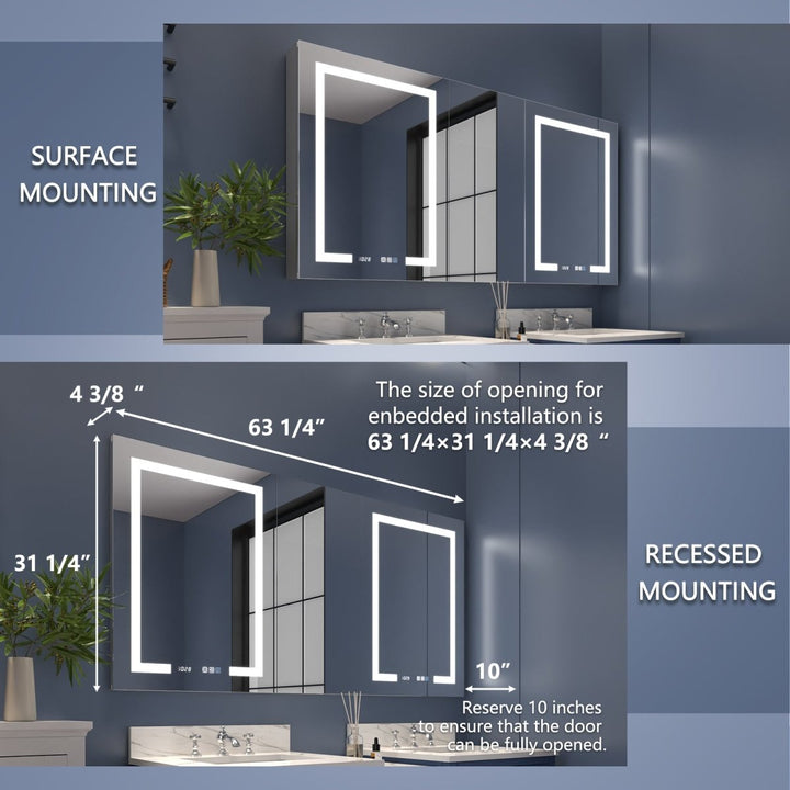 Surface and recessed mounting options for LED mirror