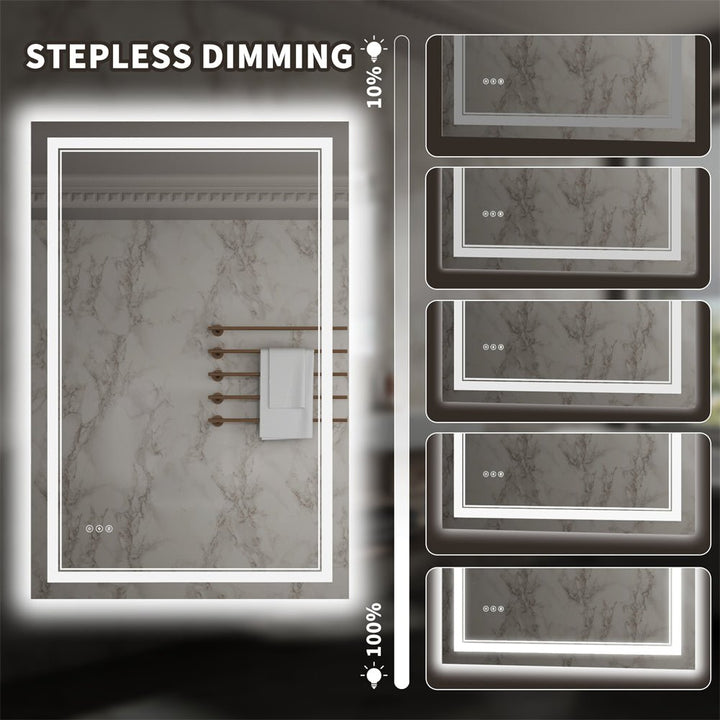 LED mirror with stepless dimming and adjustable brightness
