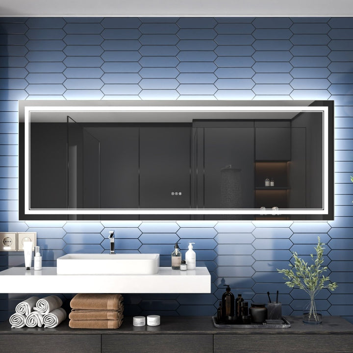 Wide LED mirror with lights for modern bathroom vanity