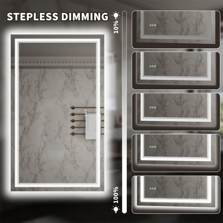 LED mirror with stepless dimming from 10% to 100% brightness