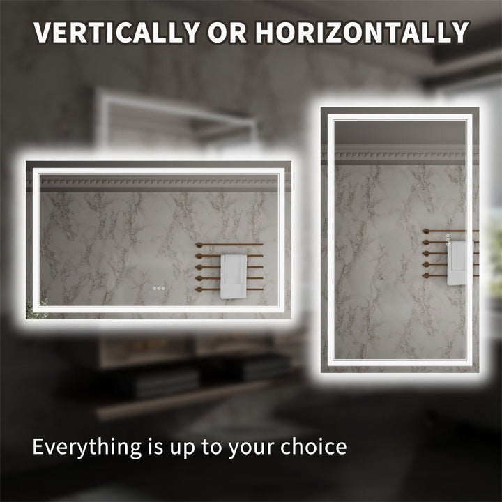 LED mirror can be installed vertically or horizontally