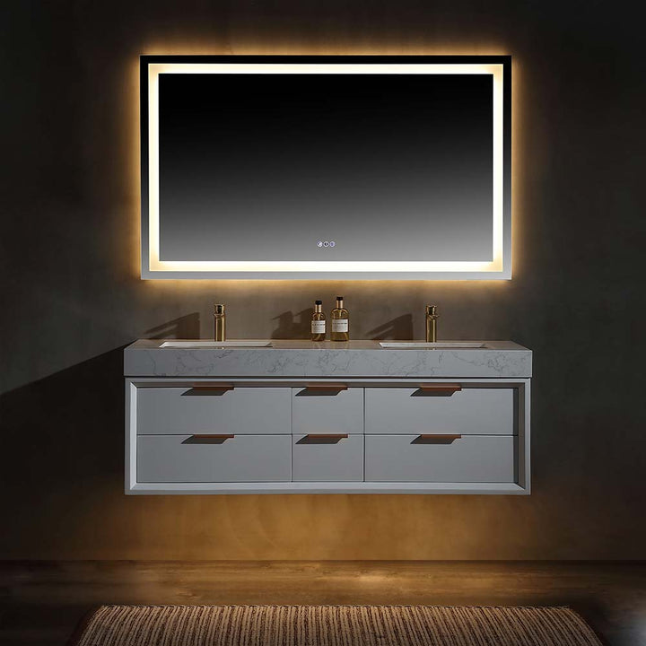 Led vanity in modern white bathroom 60x21
