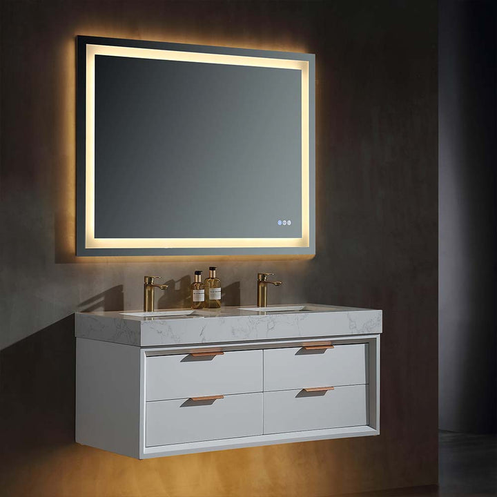 Led white bathroom vanity with single sink 48x21
