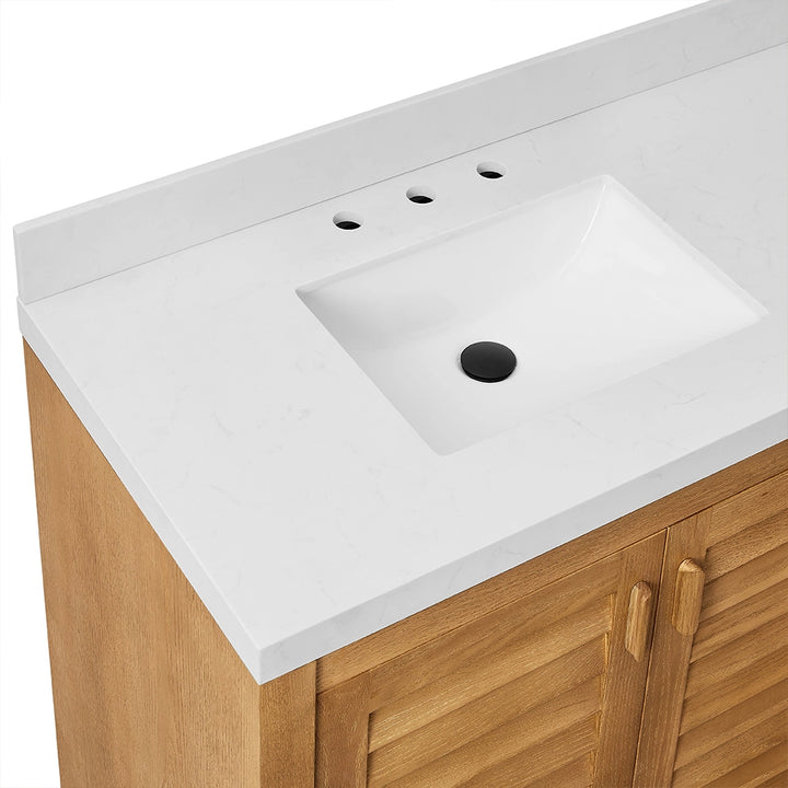 Light wood 36 inch bathroom freestanding vanity countertop detail
