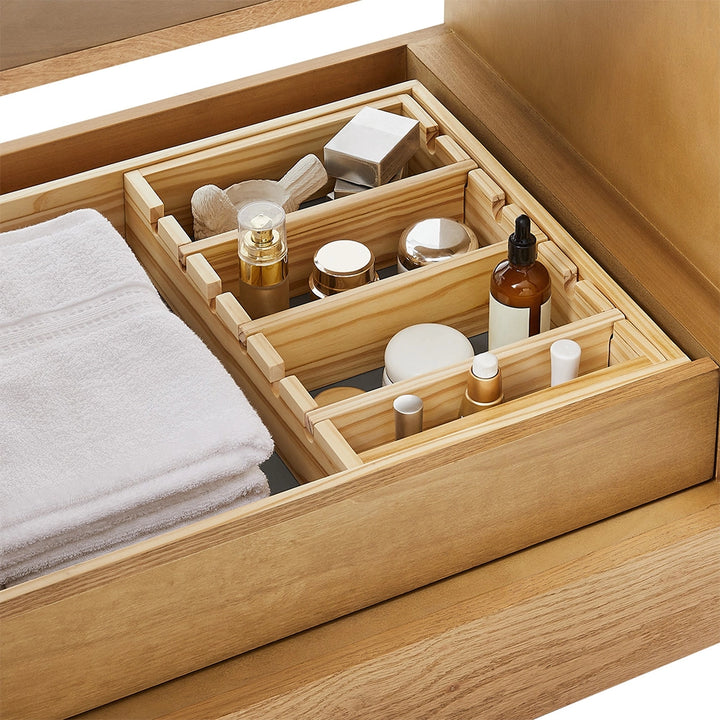 Light wood 36 inch bathroom freestanding vanity drawer organizer