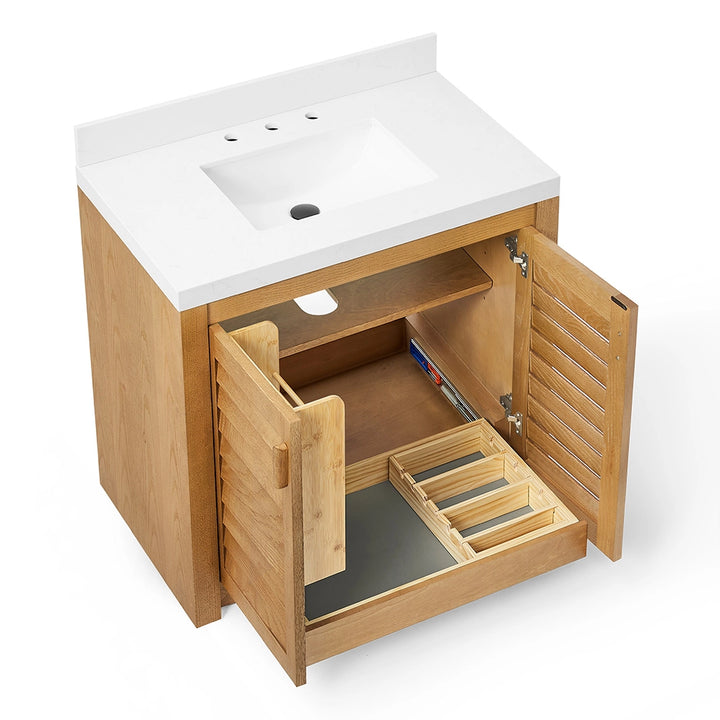 Light wood 36 inch bathroom freestanding vanity with open storage