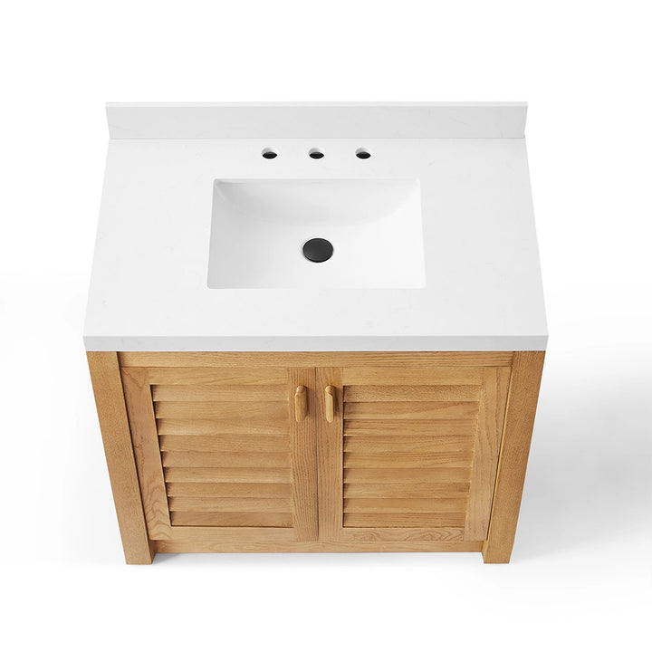 Light wood 36 inch bathroom freestanding vanity with sink top