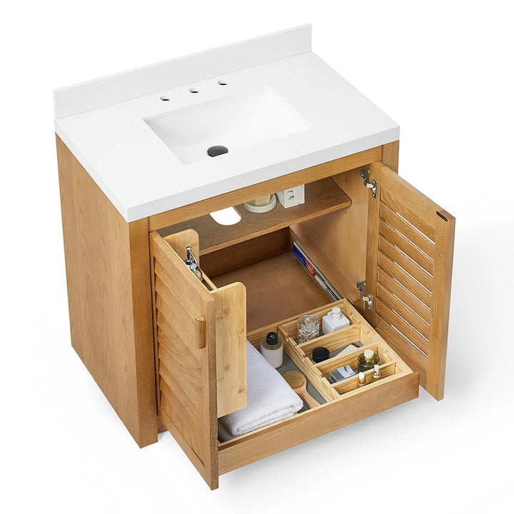 Light wood 36 inch bathroom freestanding vanity with open storage