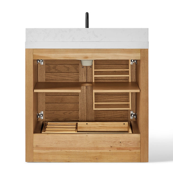 Light wood 36 inch bathroom freestanding vanity interior storage