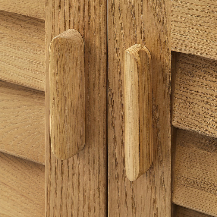 Light wood 36 inch bathroom freestanding vanity wood handle detail