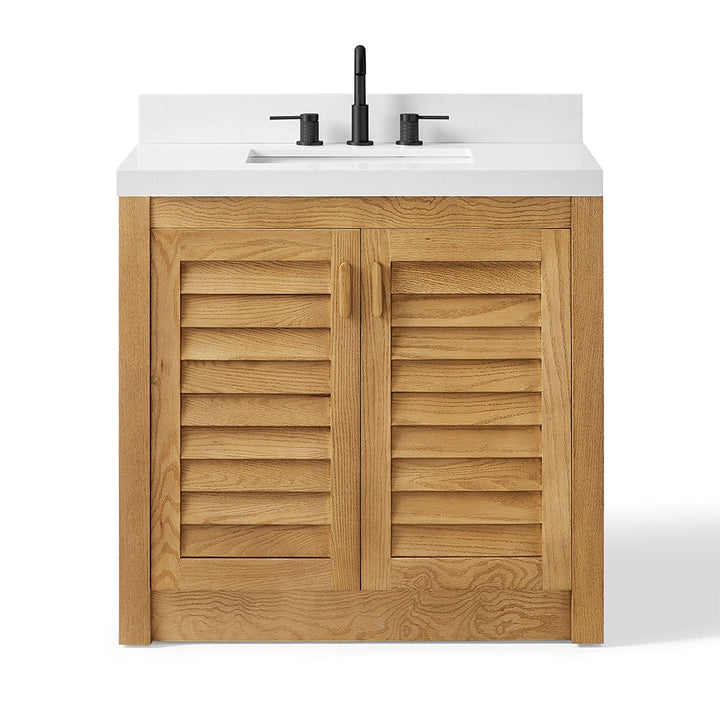 Light wood 36 inch bathroom freestanding vanity front view