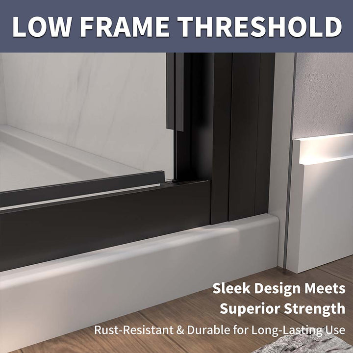 Low frame threshold shower door black-brass