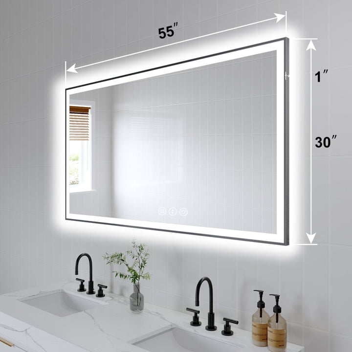 Luxury bathroom mirror led 55x30 inch dimensions