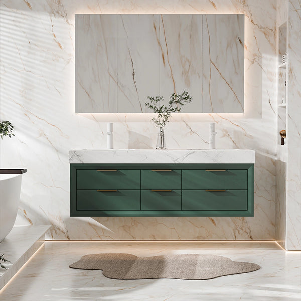 Luxury bathroom vanity forest green floating cabinet