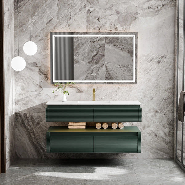Luxury emerald green floating bathroom vanity double tier