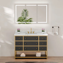 48-In Fluted Solid Wood Luxury Gold Bathroom Vanity, PU Lacquer – Single Sink