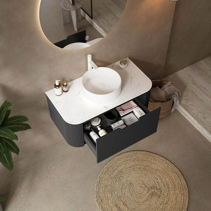 luxury floating vanity sink marble top drawer