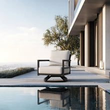 Modern Swivel Outdoor Lounge Chair – Ember Black Aluminum, Fully Welded