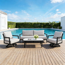 Modern 4PC Outdoor Lounge Set with Swivel Chairs & Marble-Top Table