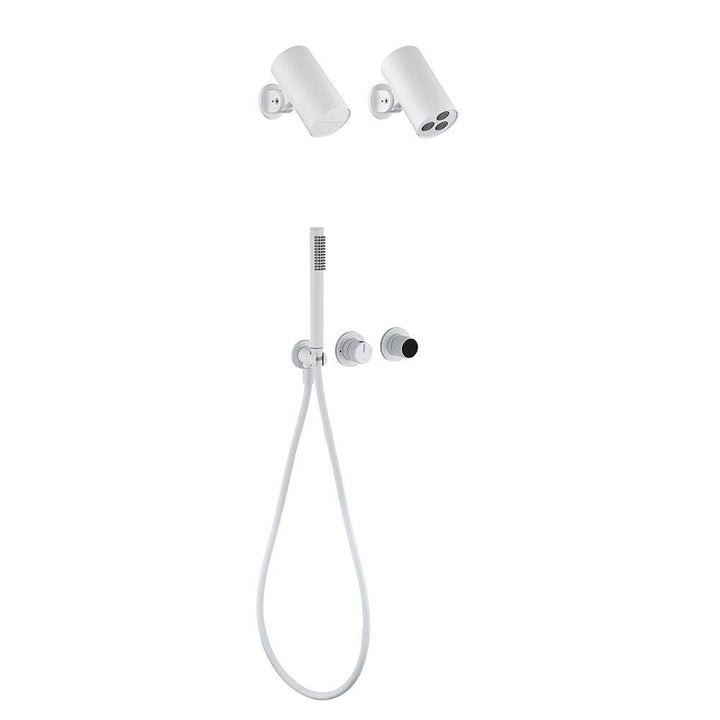 Matt white digital thermostatic shower system.