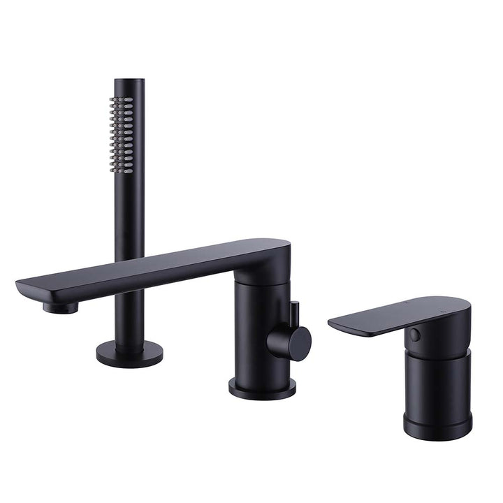 Matte black shower system with handheld sprayer and single handle