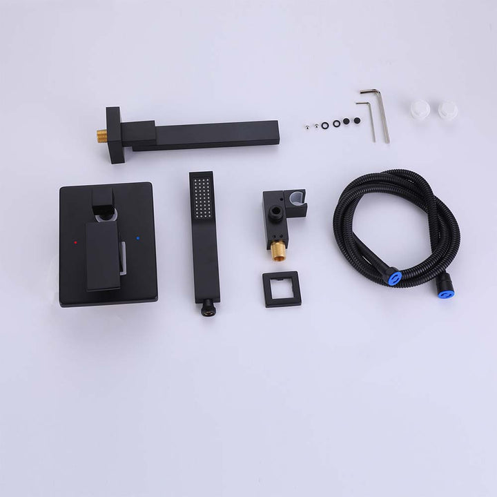 Complete matte black bathtub faucet kit with installation parts