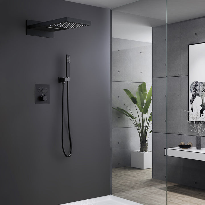 Matte black concealed shower system kit modern bathroom design