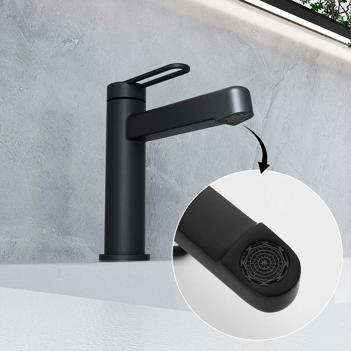 Close-up of matte black faucet aerator for smooth water flow
