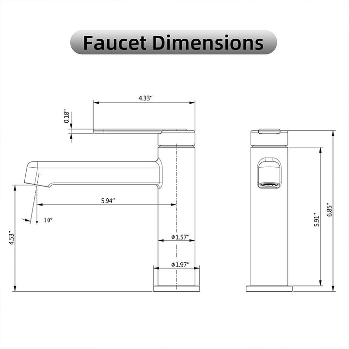 Matte black faucet with detailed dimensions diagram