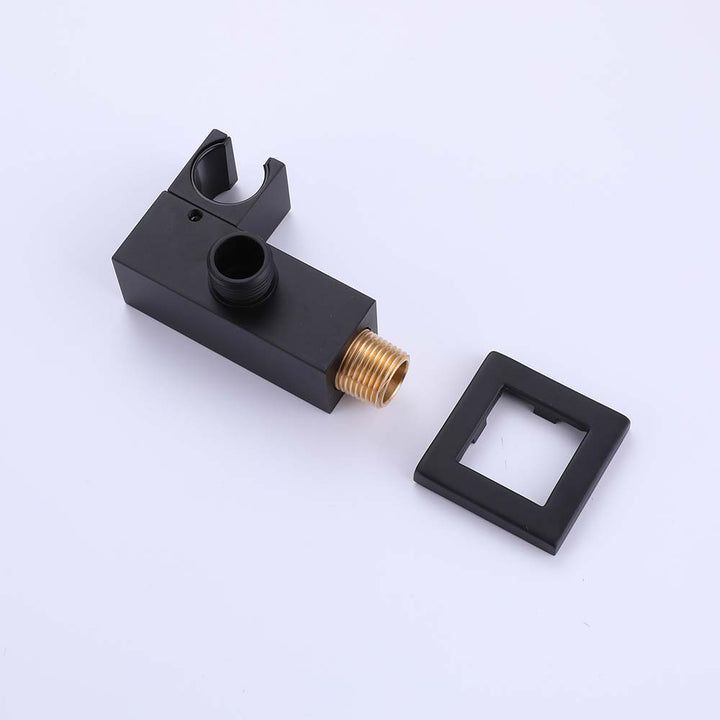 Matte black handheld shower holder with brass connector fitting