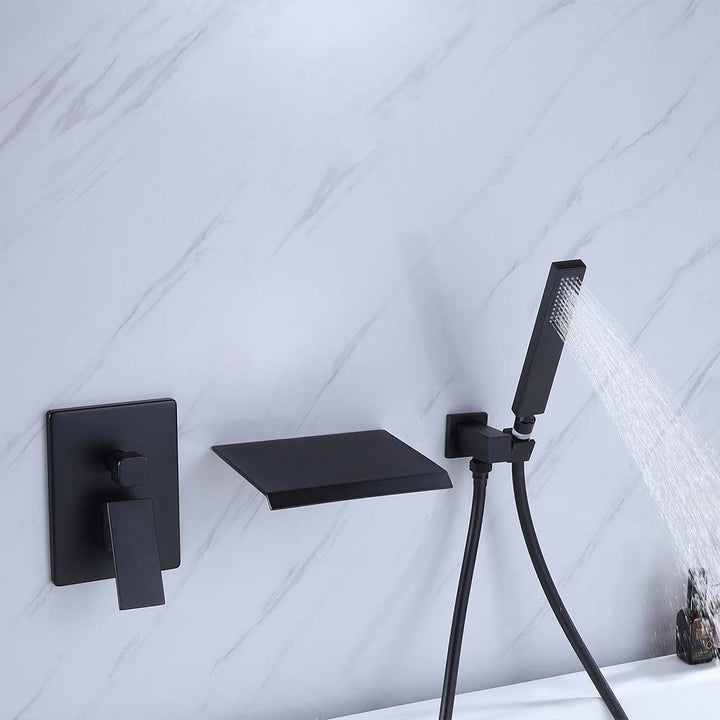 Handheld shower spray function demo of matte black bathtub faucet