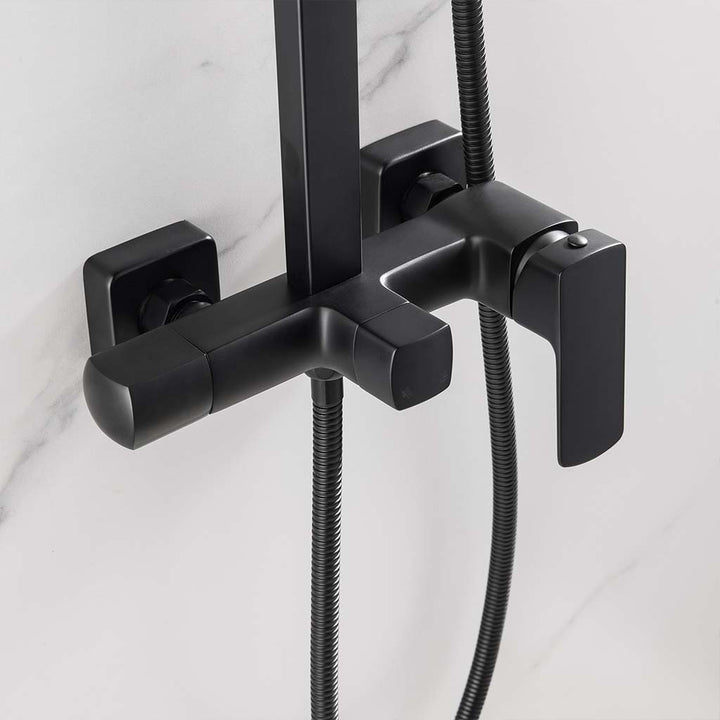Matte black square shower system with handheld sprayer