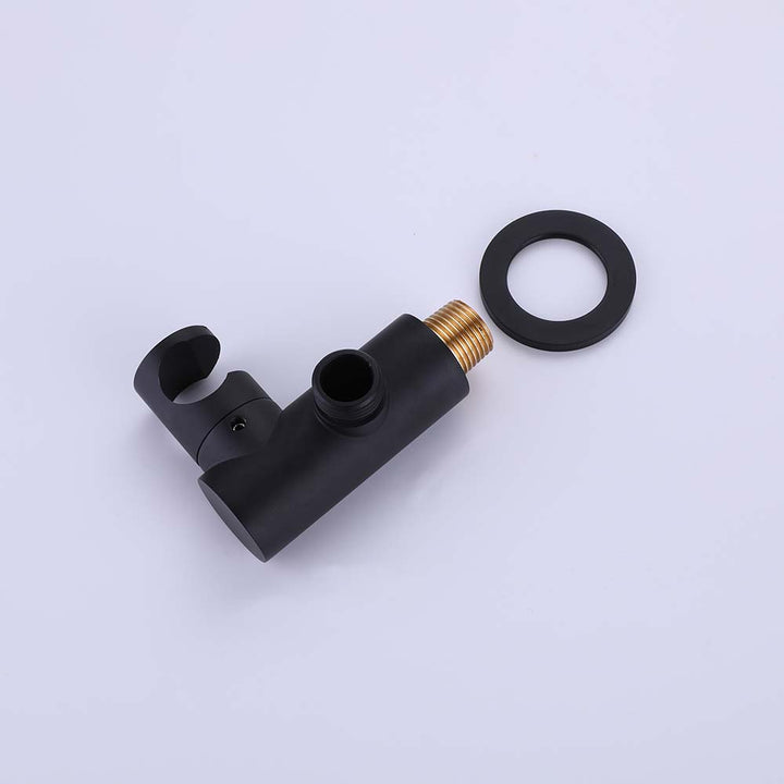 Matte black brass shower elbow with handheld holder and gasket