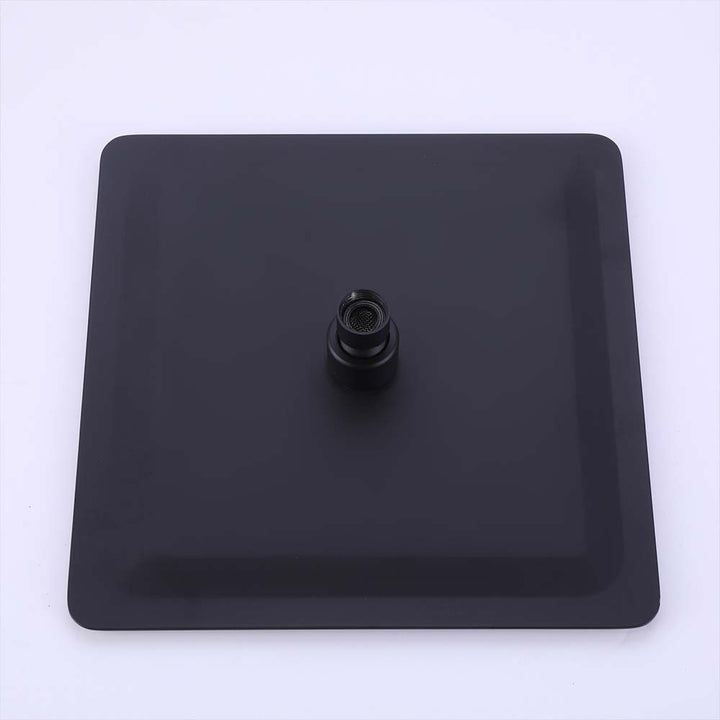 Back view of square matte black shower head