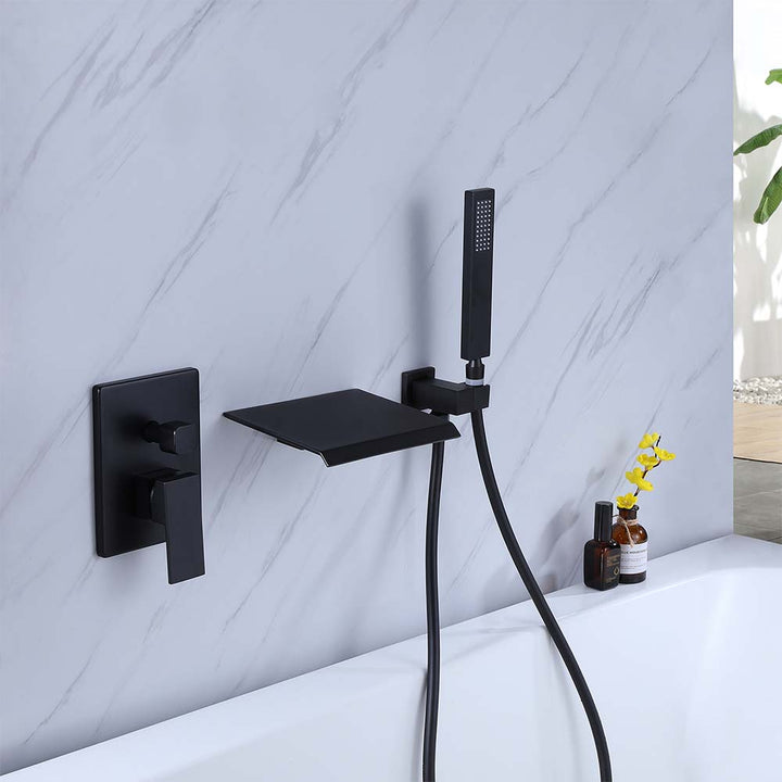 Matte black handheld shower holder with brass connector and cover