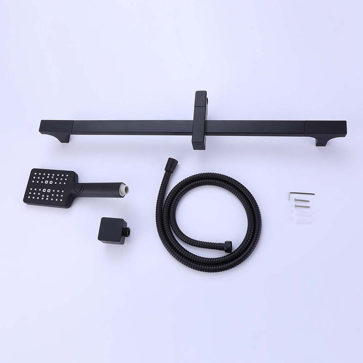 Complete matte black shower system with slide bar and accessories