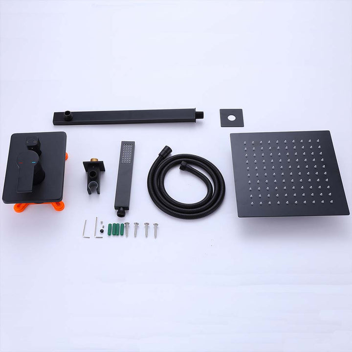 Complete matte black shower system parts set with accessories