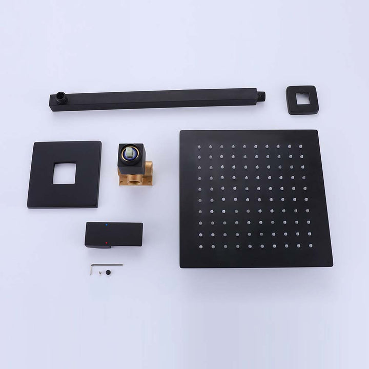 Complete matte black shower system set with all components