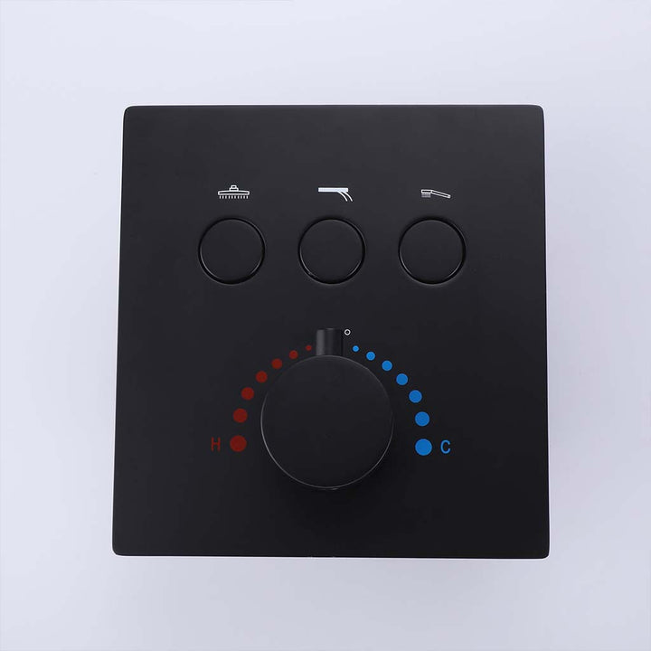 Matte black shower system full set with rain head and body jets
