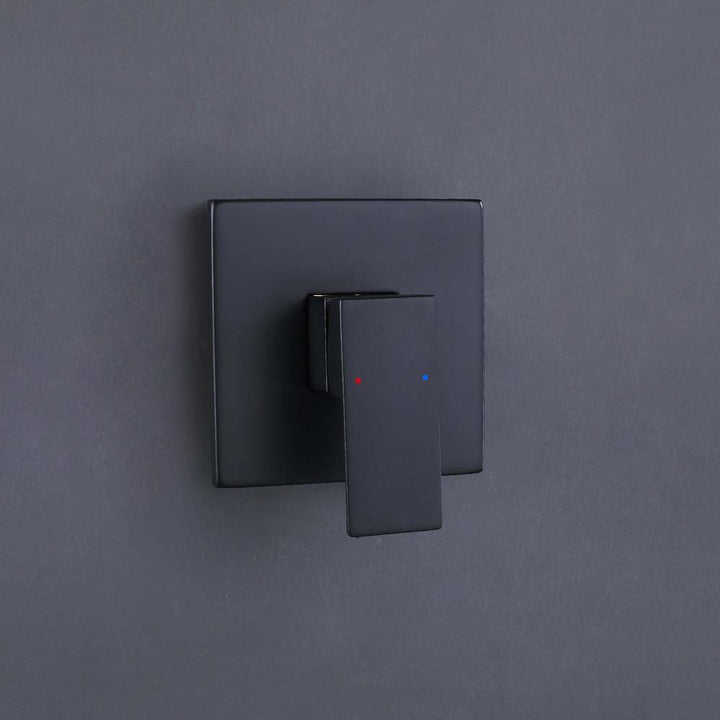 Matte black shower valve handle with temperature control